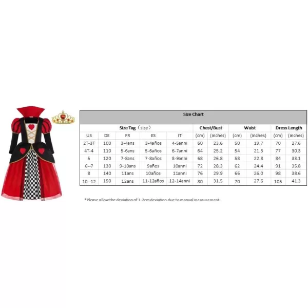 ReliBeauty Red Hearts Girls Costume Queen Dress for Kids Girls with CrownRed