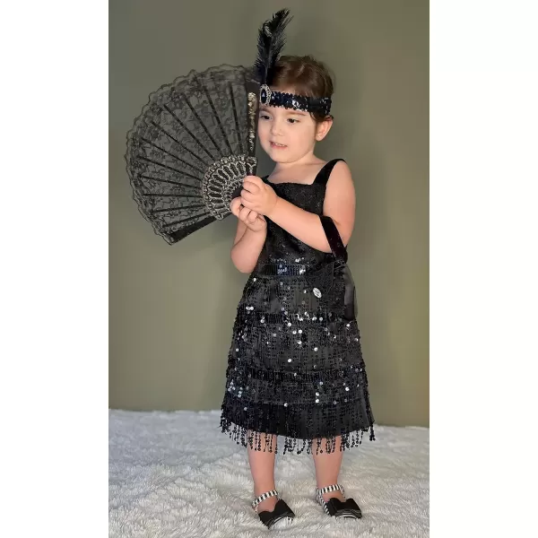 ReliBeauty Roaring 20s Girls Flapper Dress 1920s Costume with Headband and BagBlack