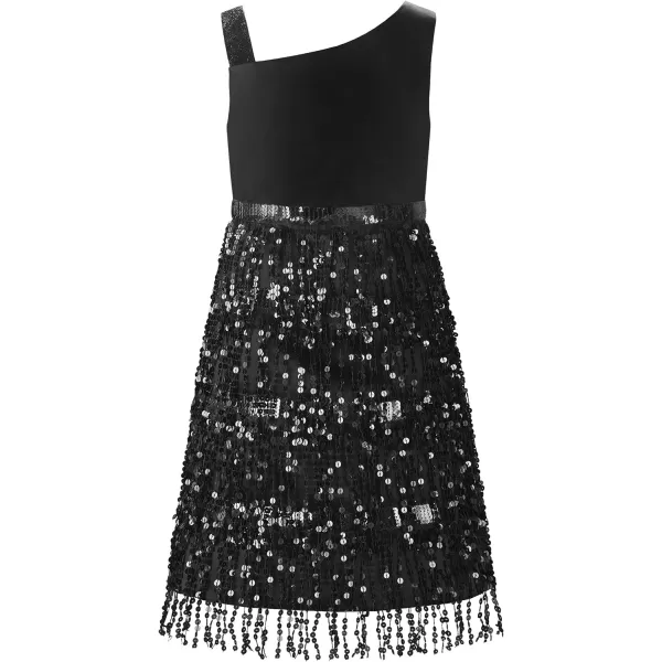 ReliBeauty Roaring 20s Girls Flapper Dress 1920s Costume with Headband and BagBlack