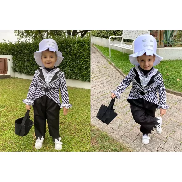 ReliBeauty Skeleton Costume Kids Christmas Costume for Boys with HatBlackBlack