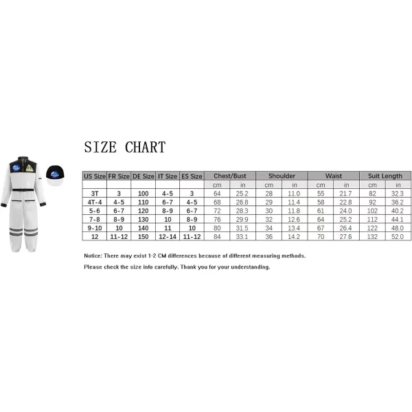 ReliBeauty Space Suit for Kids Astronaut Costume for Kids with HatWhite 910140White Jumpsuit and Hat 1213150