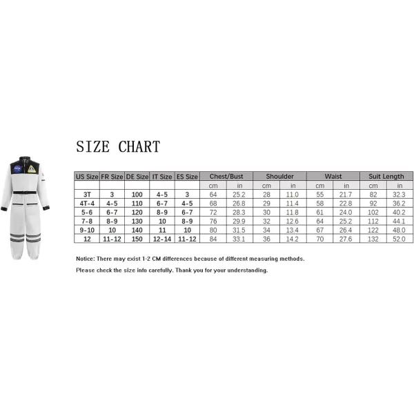 ReliBeauty Space Suit for Kids Astronaut Costume for Kids with HatWhite 910140White New 1213150