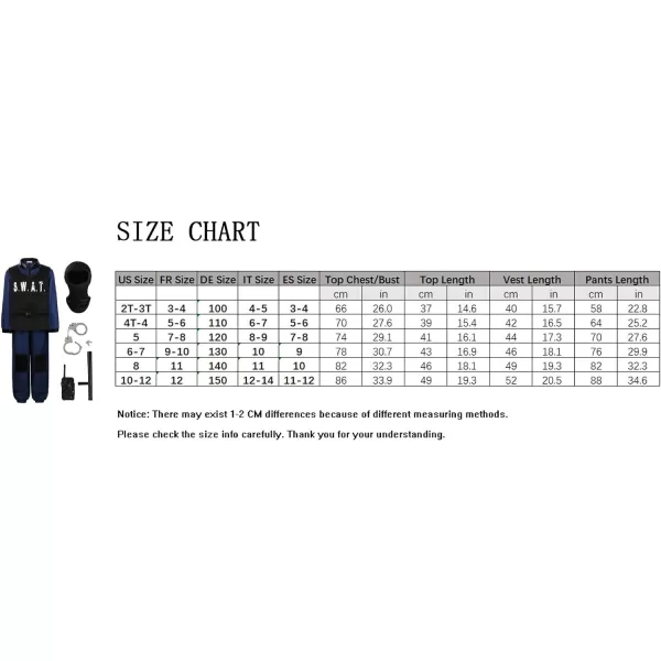 ReliBeauty Swat Costume for Boys Police Costume for KidsDark Blue