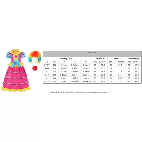 ReliBeauty Toddler Clown Costume for Kids Girls Circus Costume with WigMulticolored