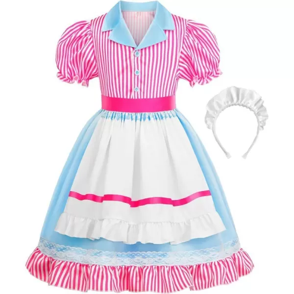 ReliBeauty 50s Girl Costume Waitress Costume for Girls with Apron and Headband Green amp PinkPink