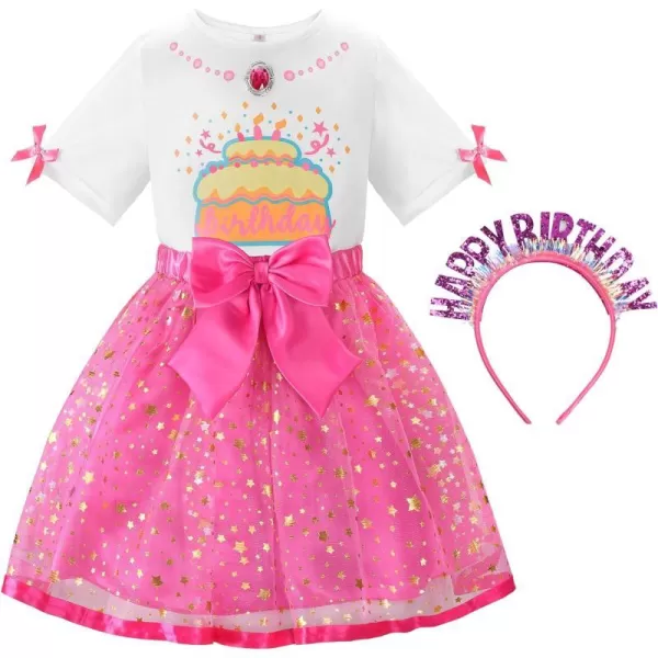 ReliBeauty Birthday Girl Outfit Princess Tutu Dress Pink Tshirt Mesh Skirt SetPink