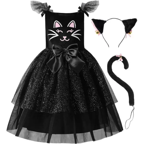 ReliBeauty Black Cat Costume for Girls Kitty Costume Halloween Toddler Dress with AccessoriesBlack