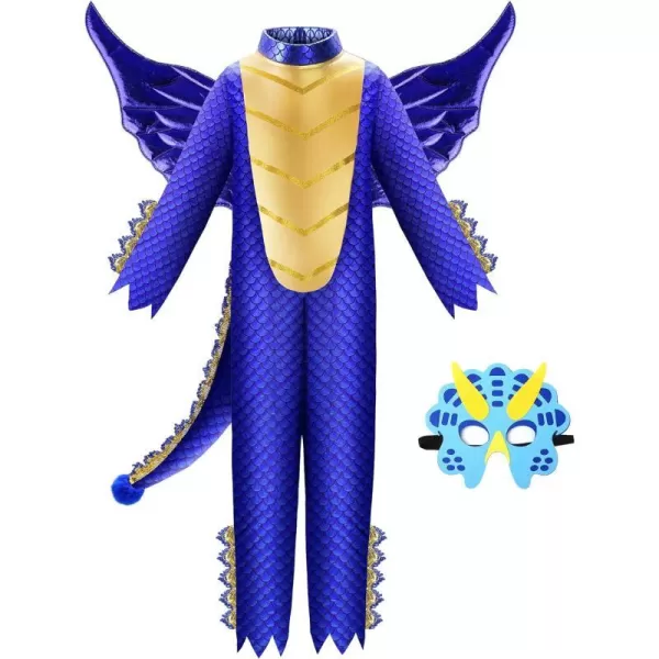 ReliBeauty Blue Dragon Costume for Kids Boys and Girls Costume Halloween ToddlerBlue