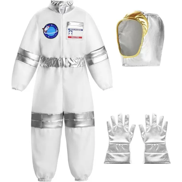 ReliBeauty Boys Astronaut Costume Kids Space JumpsuitWhite Jumpsuit Helmet and Gloves