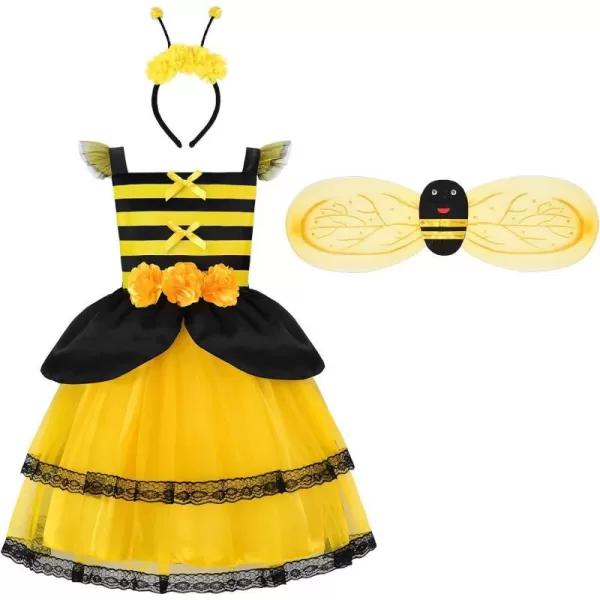 ReliBeauty Bumble Bee Costume Kids Bee Costume Toddler Fancy Dress with Bee Wings Halloween PartyYellow