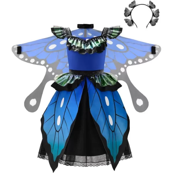 ReliBeauty Butterfly Costume for Girls with Butterfly Wings and Butterfly headbandBlueBlue