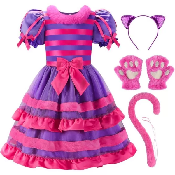 ReliBeauty Cartoon Magic Striped Cat Dress Wonderland Costume for Girls with Headband Gloves and TailReliBeauty Cartoon Magic Striped Cat Dress Wonderland Costume for Girls with Headband Gloves and Tail