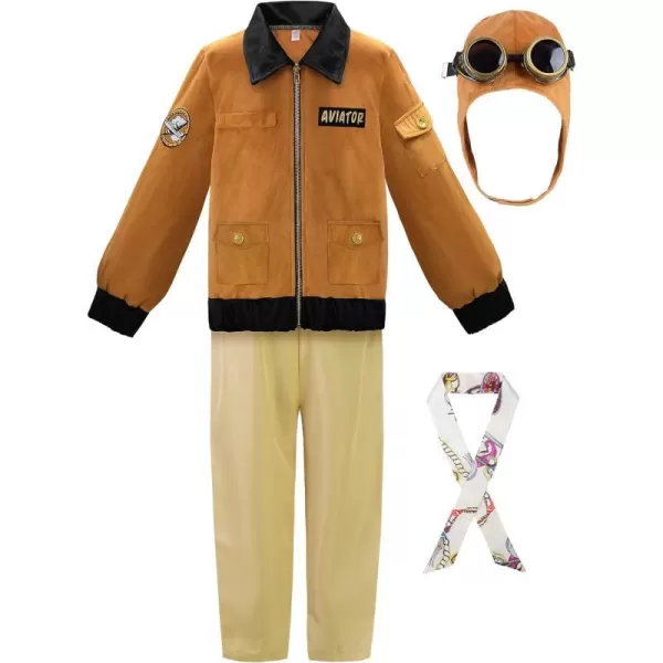 ReliBeauty Earhart Historical Costume Kids Aviator Costume for Girls with Hats Glasses and ScarvesYellowYellow