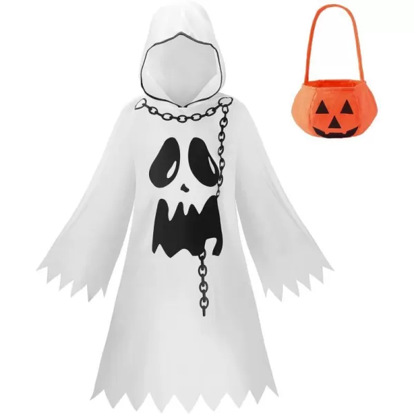 ReliBeauty Ghost Costume Kids with Pumpkin Bag Halloween CostumesWhiteWhite