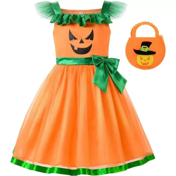 ReliBeauty Girl Halloween Pumpkin DressGreen