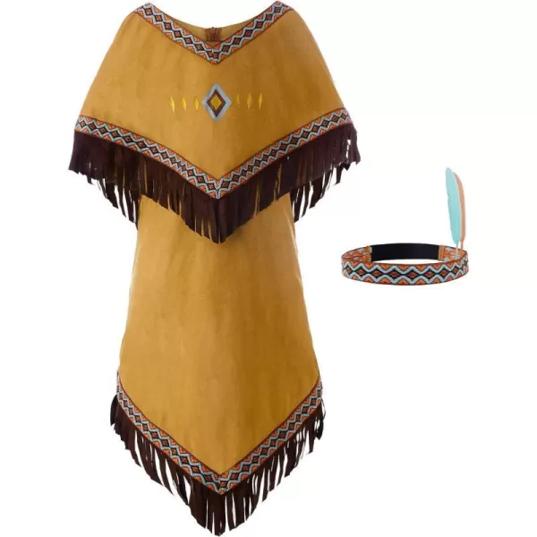 ReliBeauty Girls Native American Costume Kids Dress and cape BrownBrown