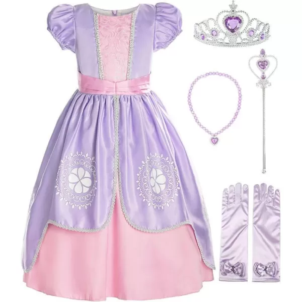 ReliBeauty Girls Short Sleeve Costume Princess DressLilacwith Accessories