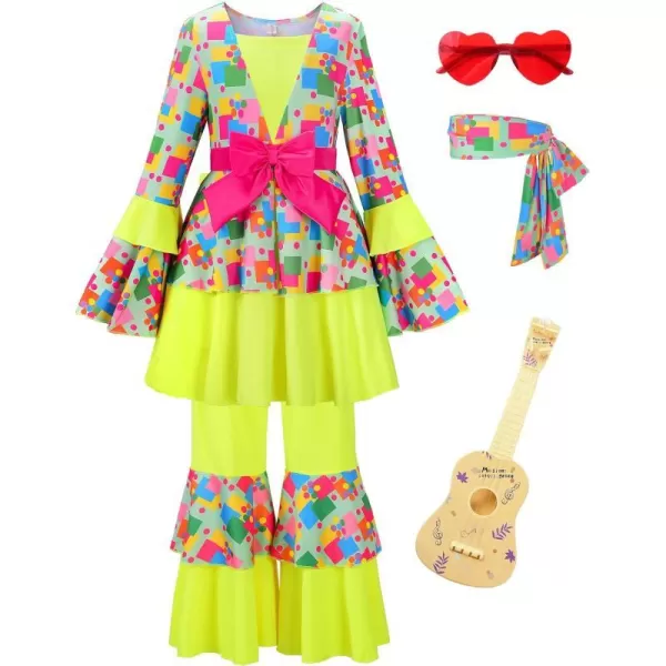 ReliBeauty Hippie Costume for Girls Disco Diva Costume for Girls Cute Halloween Costumes for kids 70s 80s 60s Outfits KidsMulticolored