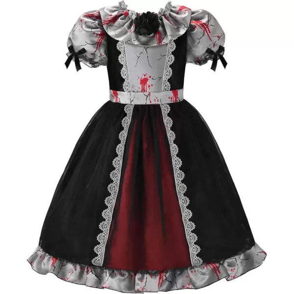 ReliBeauty Kids Broken Creepy Doll Costume for Girls Halloween CostumesBlack amp GreyBlack