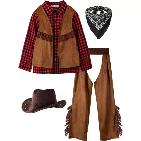 ReliBeauty Kids Cowboy Costume for Boys Cosplay Costumes Birthday Party Christmas Halloween Dress up Gift for Kids 5 SetsRedRed