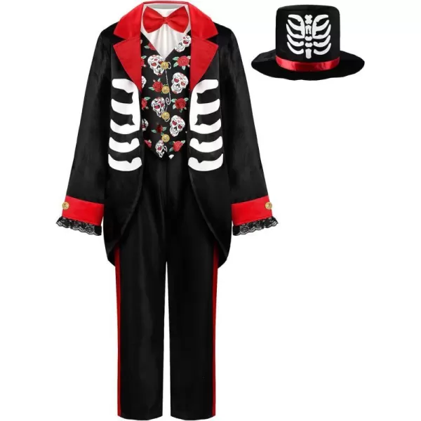 ReliBeauty Kids Day of The Dead Costume Mariachi Costume with Fake Collar and HatBlackBlack