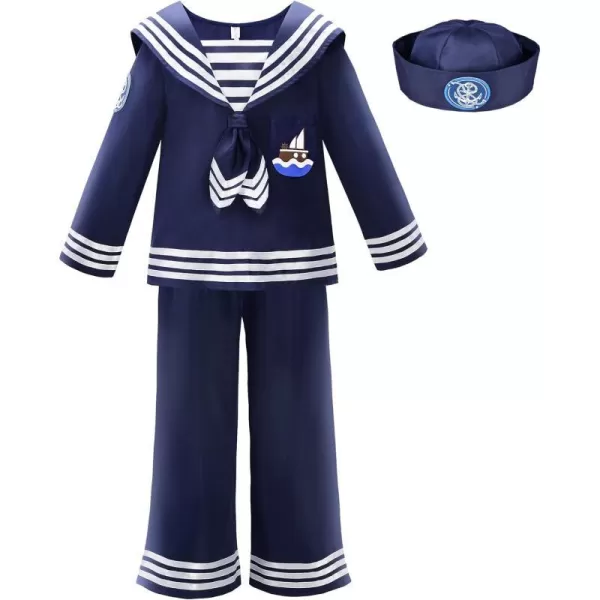 ReliBeauty Kids Navy Sailor Uniform for Boys and Girls with HatBlueBlue