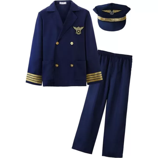 ReliBeauty Kids Pilot Uniform Deluxe Costume Role Play Set with Jacket Trousers and HatBlue