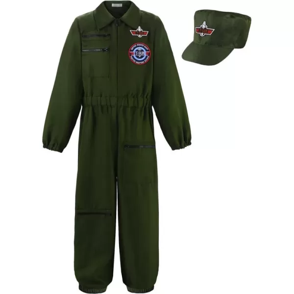 ReliBeauty Kids Pilot Uniform Deluxe Costume Role Play Set with Jacket Trousers and HatDark Green