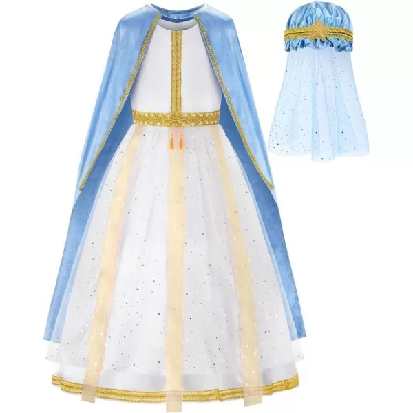 ReliBeauty Kids Virgin Mary Costume for Girls with Cape and HeadpieceWhite