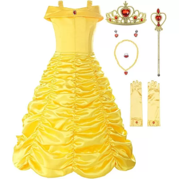 ReliBeauty Little Girls Layered Princess Dress Costume with Accessories Yellow 78Yellowwith Accessories 4T4