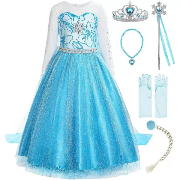 ReliBeauty Little Girls Snow Princess Fancy Dress Queen Costume BlueBluewith Accessories