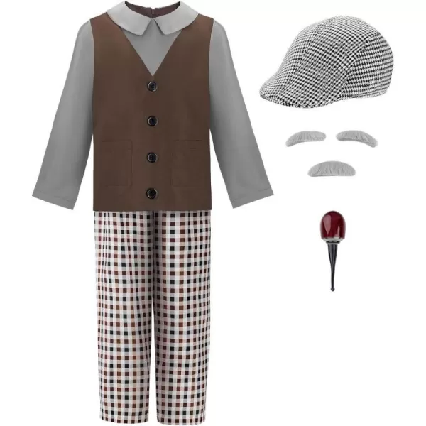 ReliBeauty Old Man Costume for Kids Grandpa Outfit Old Person for boys 100 Days of School with Old PersonBrown