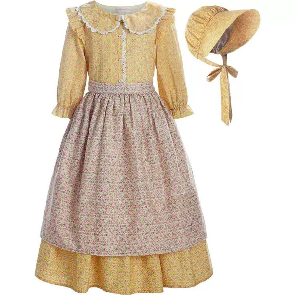 ReliBeauty Pioneer Girl Costume Colonial Prairie Dress YellowYellow