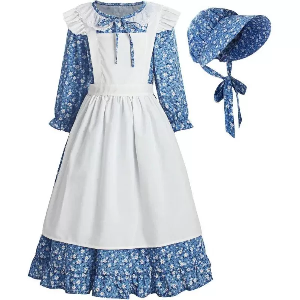 ReliBeauty Pioneer Girl Dress Colonial Prairie Costume BlueBlue