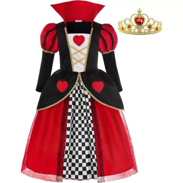 ReliBeauty Red Hearts Girls Costume Queen Dress for Kids Girls with CrownRed