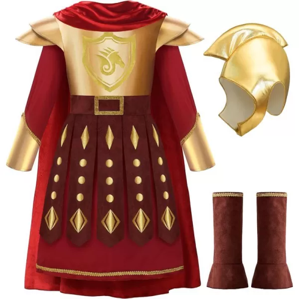 ReliBeauty Roman Soldier Costume Kids Medieval Warrior Costume with Helmet and CapeRed