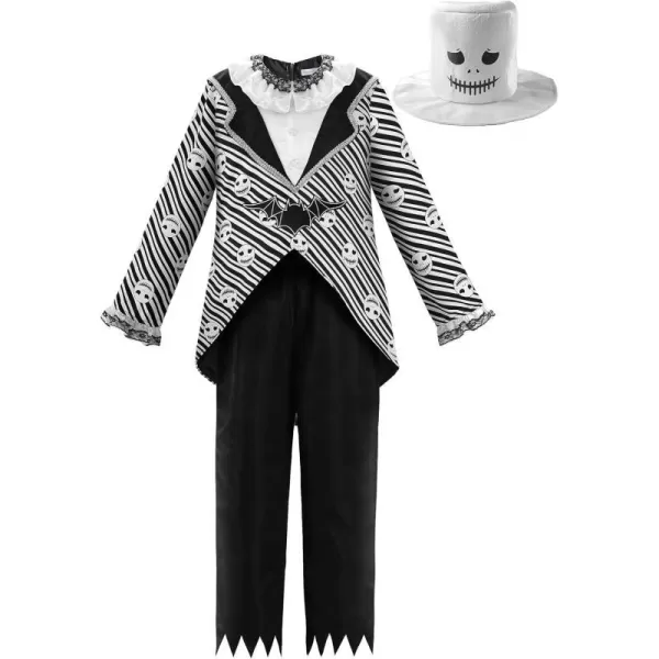 ReliBeauty Skeleton Costume Kids Christmas Costume for Boys with HatBlackBlack