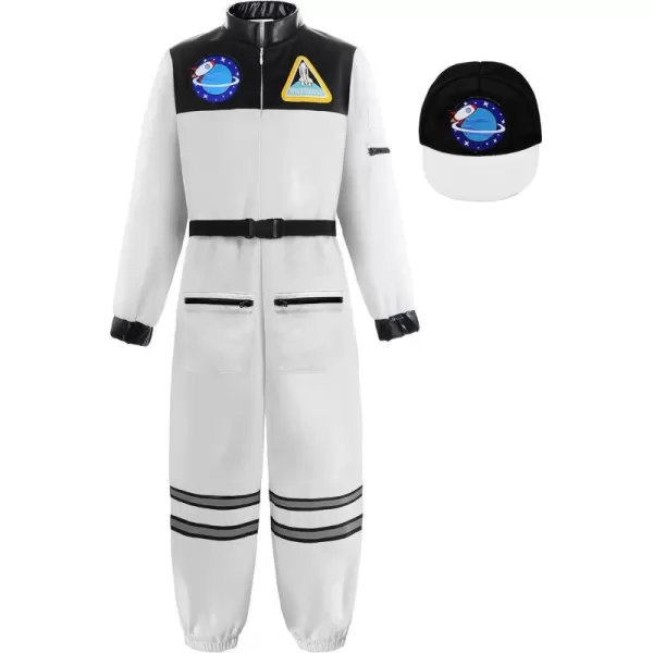 ReliBeauty Space Suit for Kids Astronaut Costume for Kids with HatWhite 910140White Jumpsuit and Hat 1213150