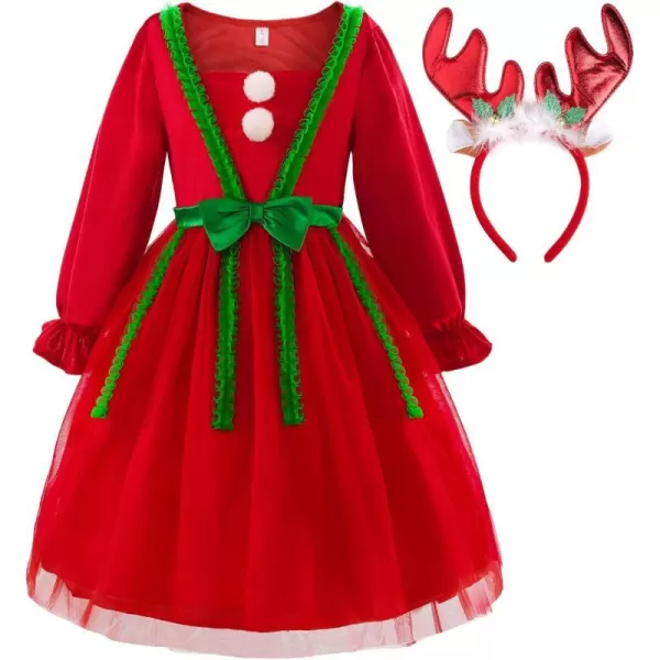 ReliBeauty Toddler Christmas Dresses for Girls with Elk Hair Band for Little GirlsRed