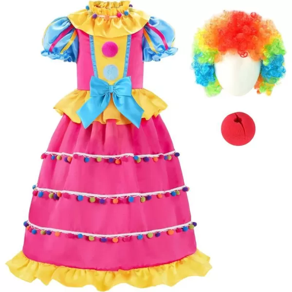 ReliBeauty Toddler Clown Costume for Kids Girls Circus Costume with WigMulticolored