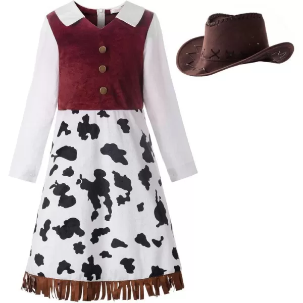 ReliBeauty Western Cowgirl Costume for Girls Funny Holiday Party Princess Dress Up Outfit for Kids WhiteWhite