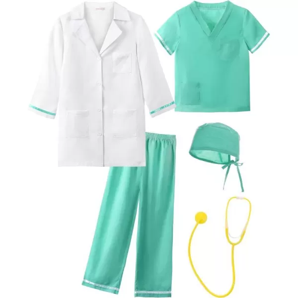 reliparty Kids Doctor Costume Set with cap and accessories 5 piece setGreen