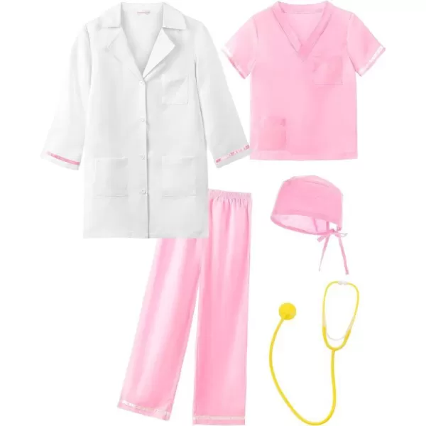 reliparty Kids Doctor Costume Set with cap and accessories 5 piece setPink