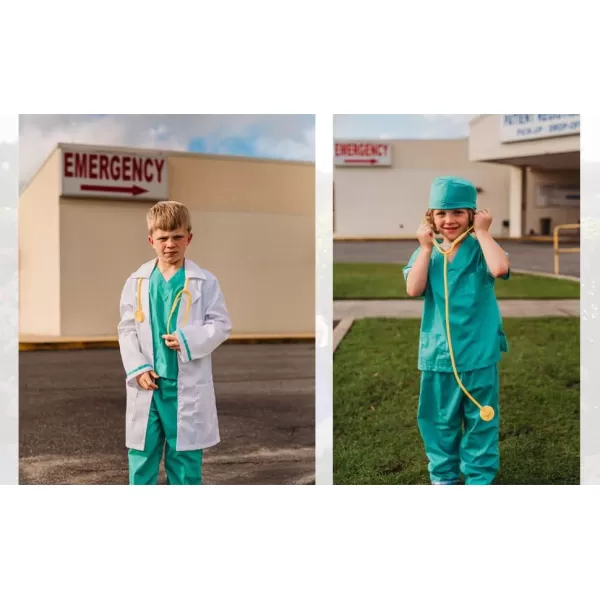 reliparty Kids Doctor Costume Set with cap and accessories 5 piece setGreen