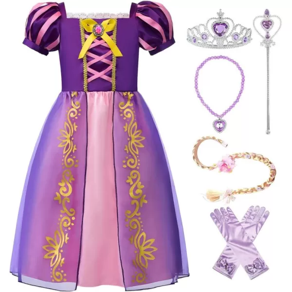 ReliBeauty Girls Dress Puff Sleeve Princess Costume 5 Purplewith AccessoriesPurplewith Accessories