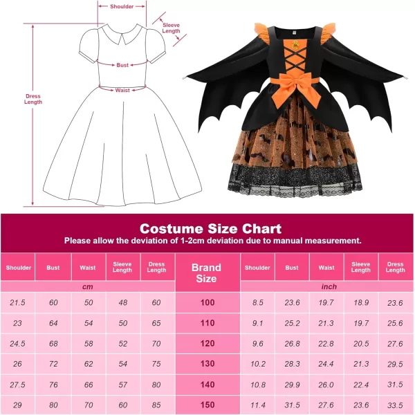 ReliBeauty Bat Costume for Girls with WingsBat Headbands Halloween Costume Dress UpBlack ampamp OrangeOrange