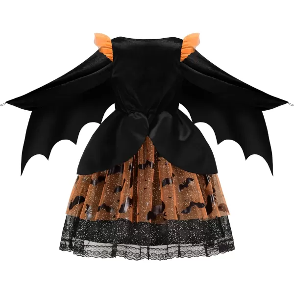 ReliBeauty Bat Costume for Girls with WingsBat Headbands Halloween Costume Dress UpBlack ampamp OrangeOrange