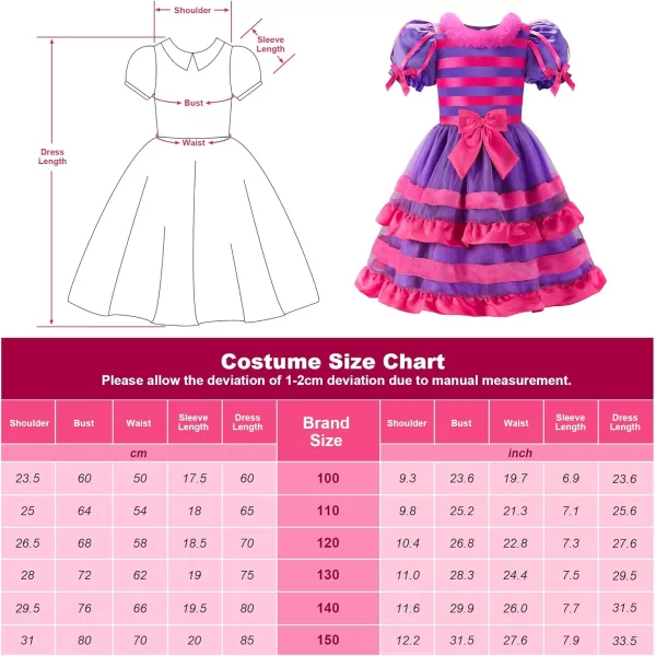 ReliBeauty Cartoon Magic Striped Cat Dress Wonderland Costume for Girls with Headband Gloves and Tail