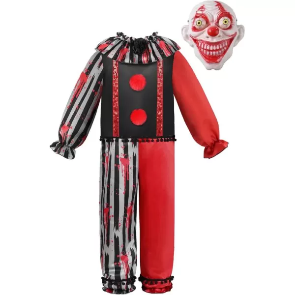 ReliBeauty Killer Clown Costume Scary Clown Costume for Kids with Clown MaskRed  Black  Gray