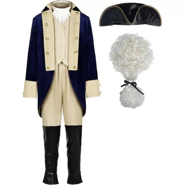 ReliBeauty Washington Costume Boys Hamilton American Colonial Uniform with Wig